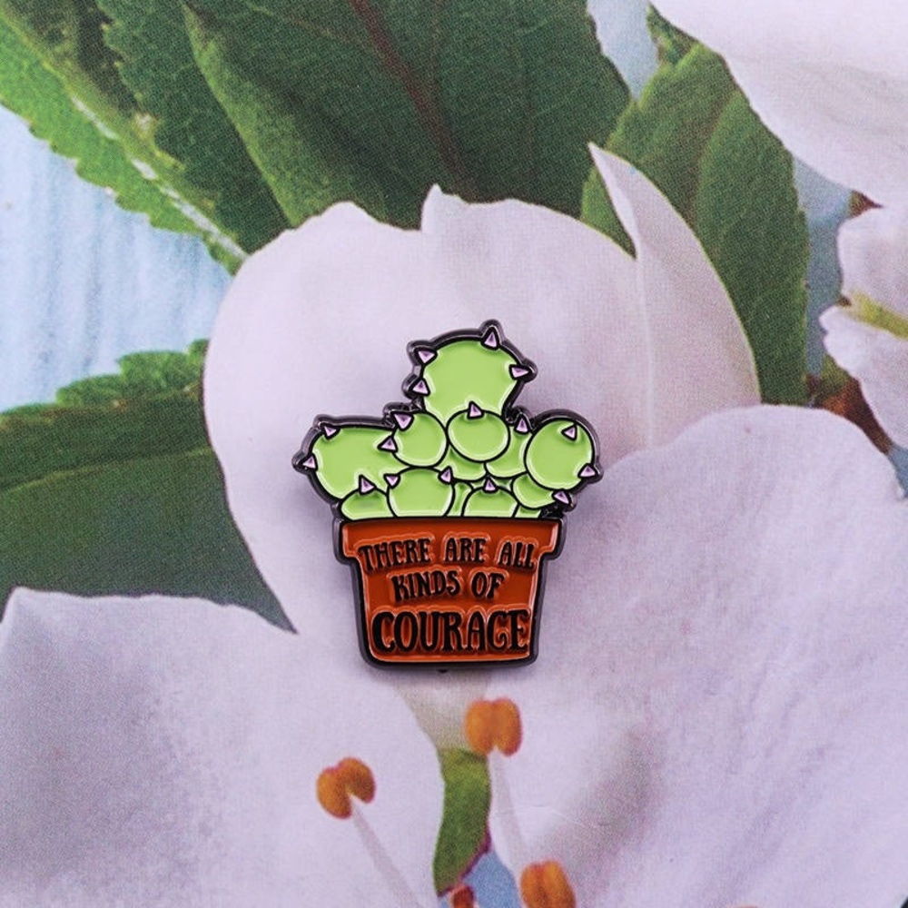 Courage Cactus Enamel Pin Inspirational Mental Health Quote Plant Nature Badge - Picture 2 of 12